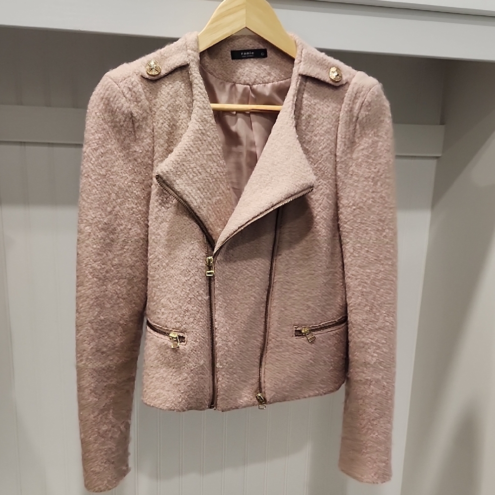 Tahari Women's Blush Teddy Jacket with Gold Details